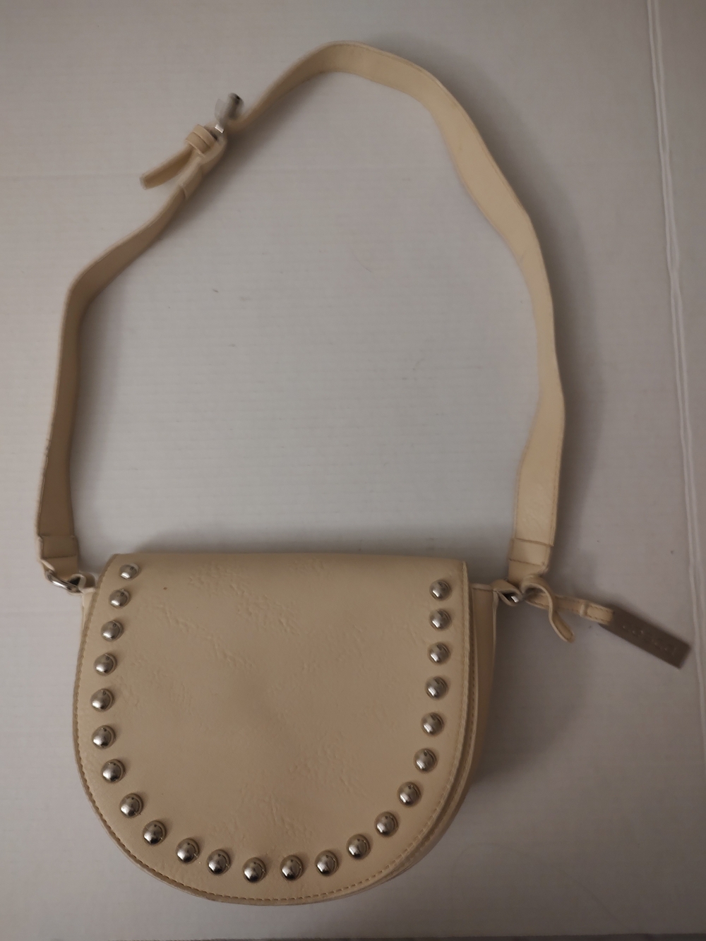 Beige Studded Saddle Crossbody Bag